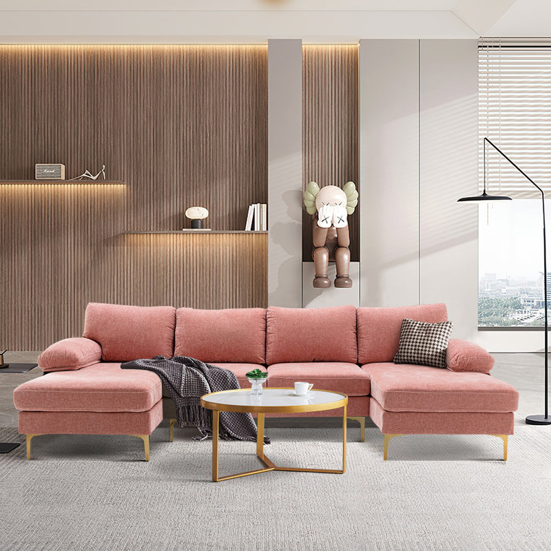 Canapé modulaire 3 pièces Donnica, 100 % polyester rose