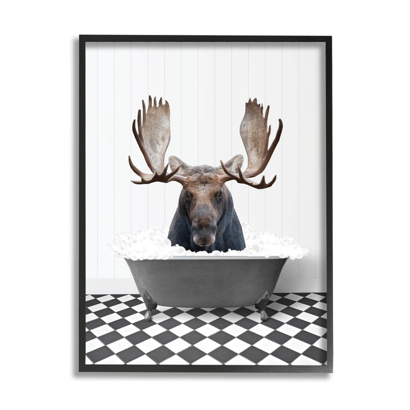 «Trinx Moose In Vintage Bath», art giclée par lettré et doublé, H 20 po x l 16 po x P 1,5 po, Estampe numérique Farmhouse