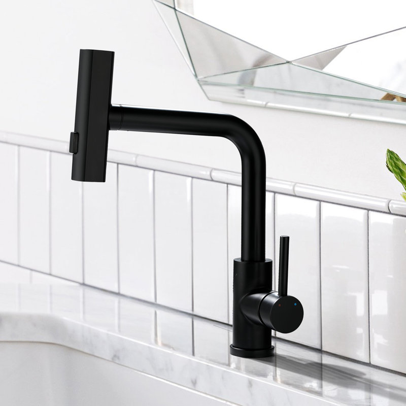 11.7"H Stainless 360° Swivel Bathroom Faucet With 3-Function Pull-Out Sprayer, Matte Black