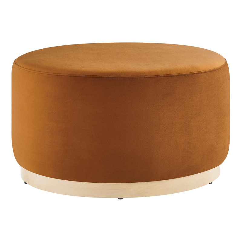Tilden Large Round Rust Velvet Upholstered Ottoman with Rubberwood Base
