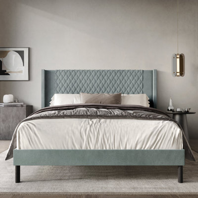 Velvet Platform Wingback Bed 