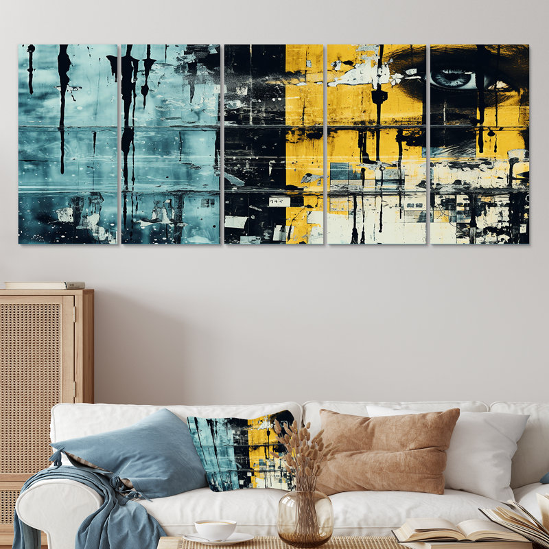 "Urban Odyssey Collages II - Abstract Collages", art mural 5 pièces, H 28 po x l 60 po