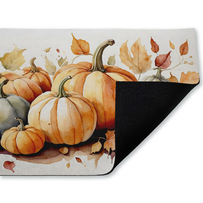 Tapis de porte pour l'extérieur à motif d'automne avec citrouille d'automne, design par Creative Studio, 18 po x 30 po
