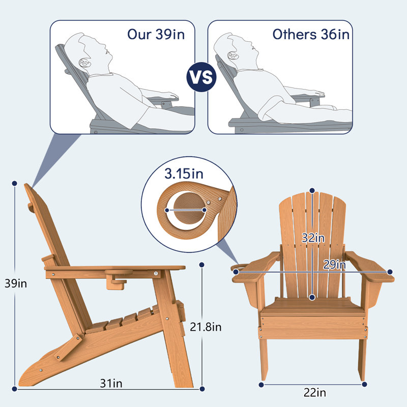 3-Piece Adirondack Chair Set – All-Weather HDPE Outdoor Lounge Chairs with Cup Holders, Classic Firepit Seating for Patio, Backyard, Deck, or Garden