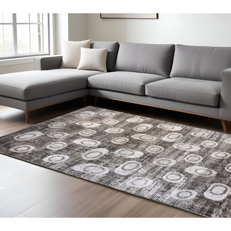 Tapis abstrait brun et beige 7 pi x 10 pi