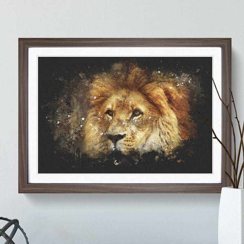 Lion Vol.6 - Picture Frame Graphic Art, 65cm H x 90cm W x 2cm D, Walnut Framed