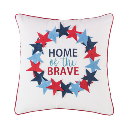 Home Of The Brave Wreath Applique Patriotic Square Throw Pillow Large