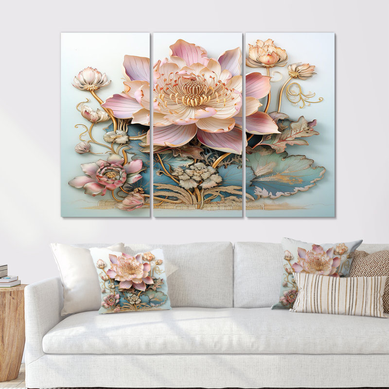 Kean - lot de lotus d'art mural, Toile tendue, H 32 po x l 48 po x P 1 po