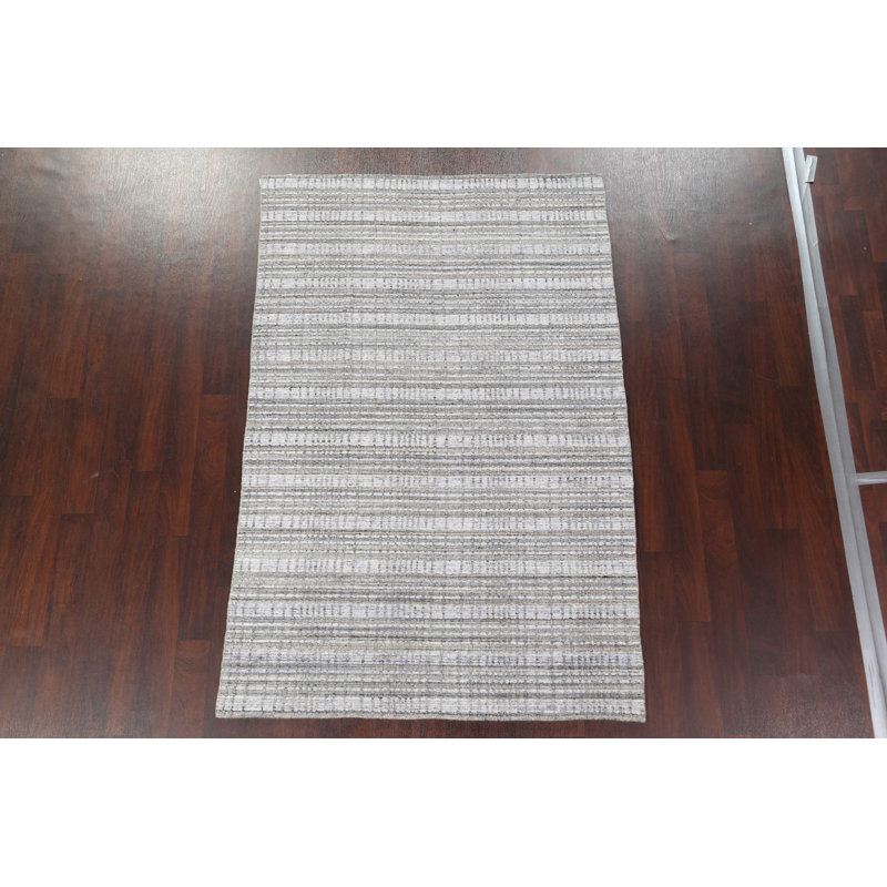 Tapis rayé contemporain en laine noué à la main 5 x 8