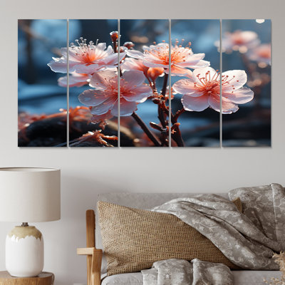 «Winter Landscape Frozen Blossoms I», reproduction sur toile de paysage d'hiver - 5 panneaux égaux