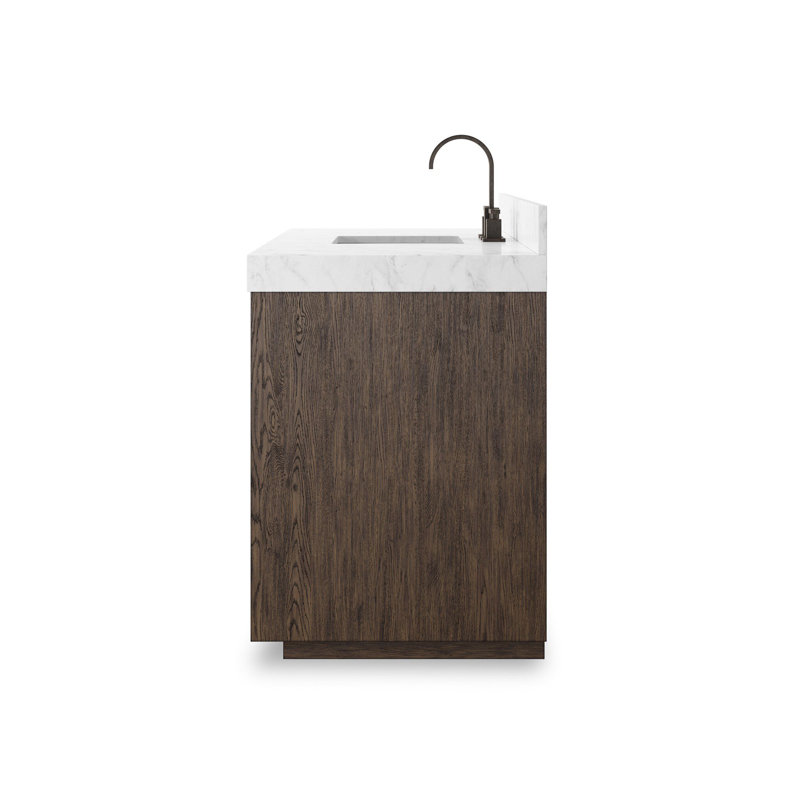 Everett Single Wide Vanity-Satin Light Wash Oak, Satin Espresso Oak