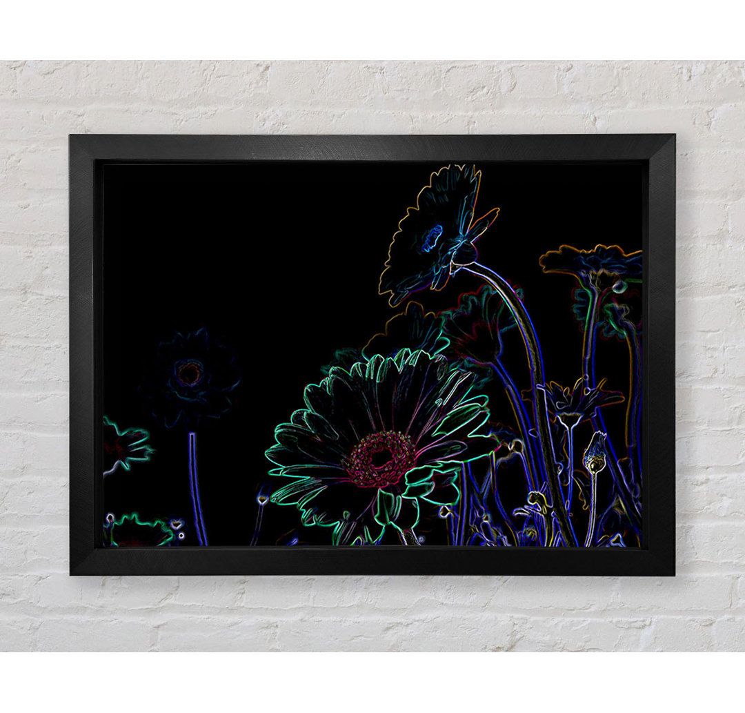 Gerahmtes Leinwandbild Abstract Neon Floral 04