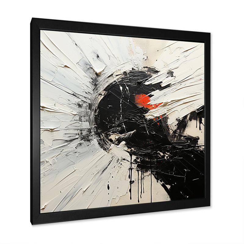 Noir et blanc lunaire II sur toile, Cadre simple noir, H 16 po x l 16 po x P 1 po