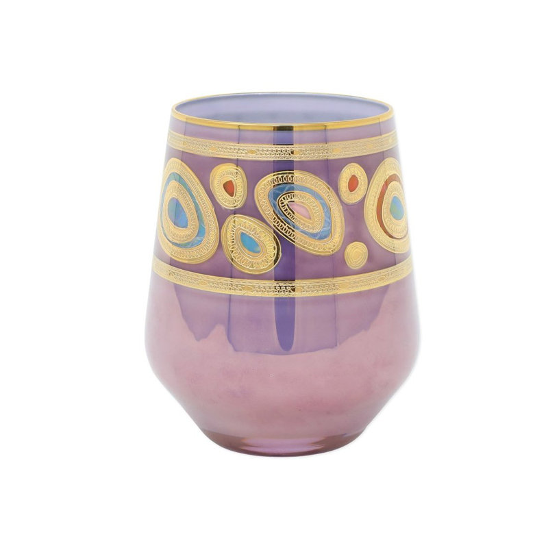 Regalia Stemless Wine Glass, Purple/Gold/Orange/Blue