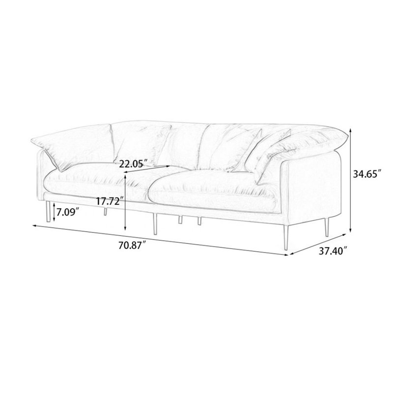 Causeuse-coussin modulaire en polyester gris, Gris, 34,65 po H x 70,87 po L x 37,4 po P