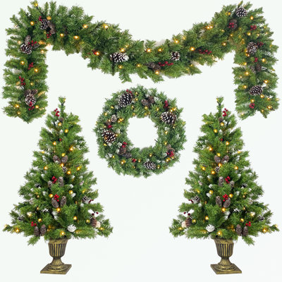 4-Piece Christmas Tree Set with LED Lights