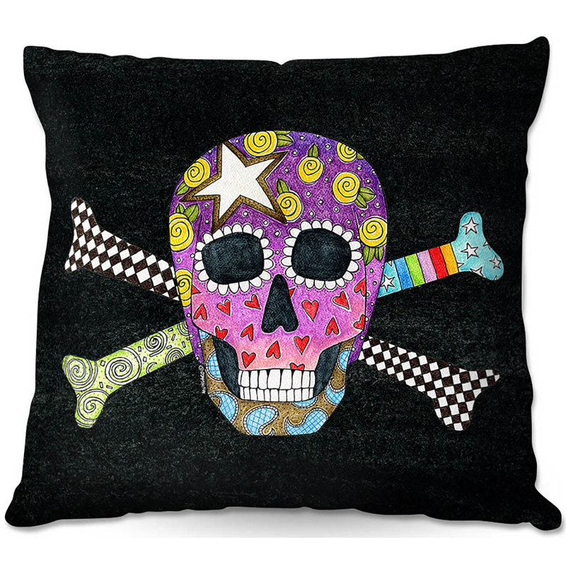  Coussin Couch Skull and Cross Bones, 20 po x 20 po, Noir