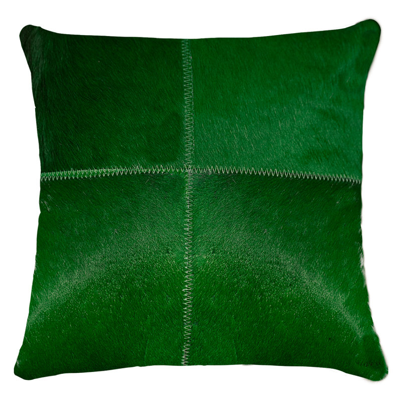 18" Cowhide Throw Pillow, Green