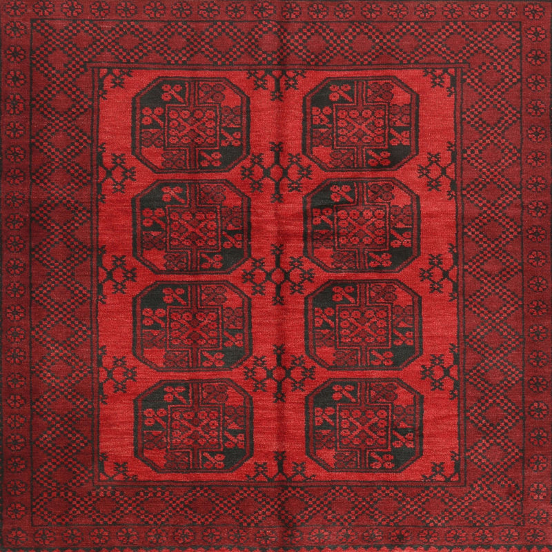 Tapis traditionnel rouge / vert Pautah, Rond 7 pi