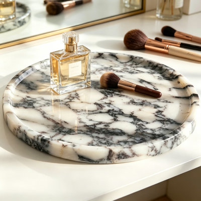 Calacatta Viola Marble Tray, Round Natural Stone Decorative Tray for Vanity, Bathroom, Kitchen, and Home Decor, Handcrafted with Premium Packaging, Large 11.5 Inch, 5 lbs