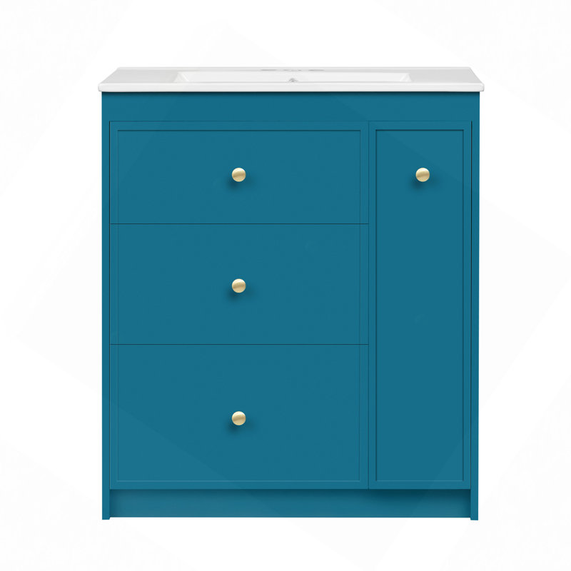 Meuble-lavabo 30 po avec lavabo en céramique, ensemble de meuble-lavabo simple autoportant avec quatre tiroirs, meuble de rangement moderne pour la salle de bain, idéal pour la maison