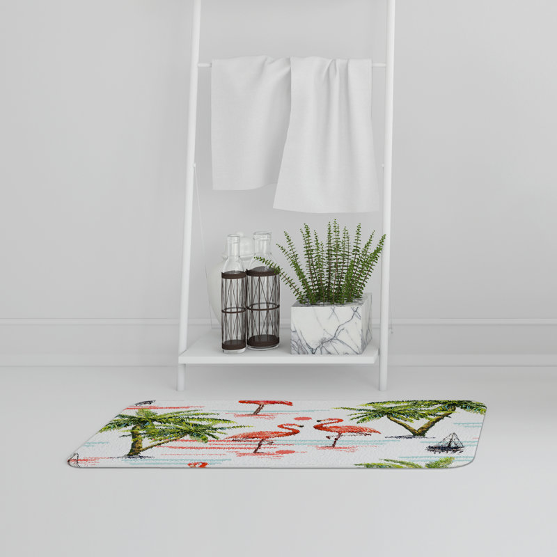 Isabelle Non-Slip Bath Rug, Pink Flamingos & Palm Trees