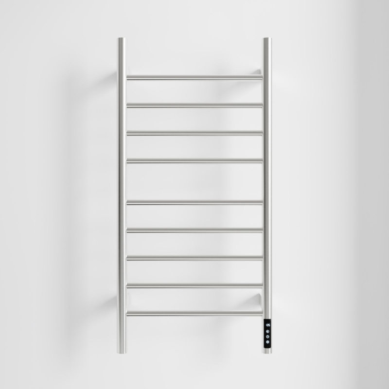 Brushed Nickel  Heated Towel Rack For Bathroom,Wall Mounted With Intelligent Touch Screen Timer, 9-Bar Towel Warmer, 304 Stainless Steel Polished, Plug-In/Hard-Wired