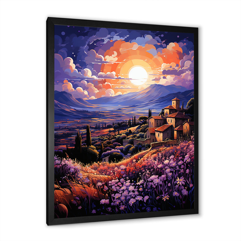 Espagne, champs de lavande I - art mural sur toile florale, Cadre photo noir, H 20 po x l 12 po x P 1 po