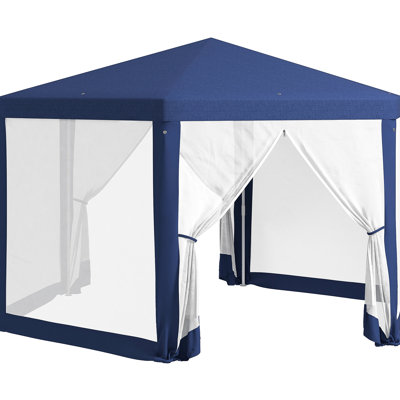 13' X 11' Blue Party Tent, Hexagon Outdoor Sun Shelter With Protective Screen Sidewalls. Excellent For Camping, Events, Protection, Ropes, Stakes, Two Entrances Canopy Shade Mesh Great Parties,