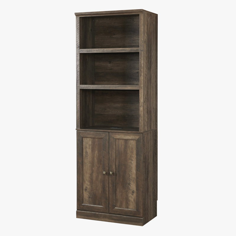 Bibliothèque polyvalente en bois avec port USB et tablettes ouvertes pour le rangement et la présentation organisés
