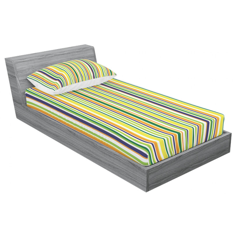 Microfiber Sheet Set, Twin Sheet Set with Fitted Sheet, Green/Yellow/Purple Striped