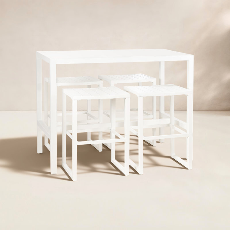 Armando Patio Dining Set with Rectangular Table, 4, White