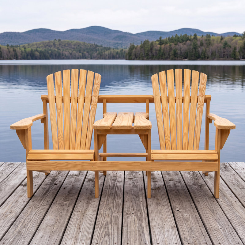  Adirondack Double Seater - Pressure Treated and cured Solid Wood with Built-In Table & 1-5/8" Umbrella Hole - Made in the USA