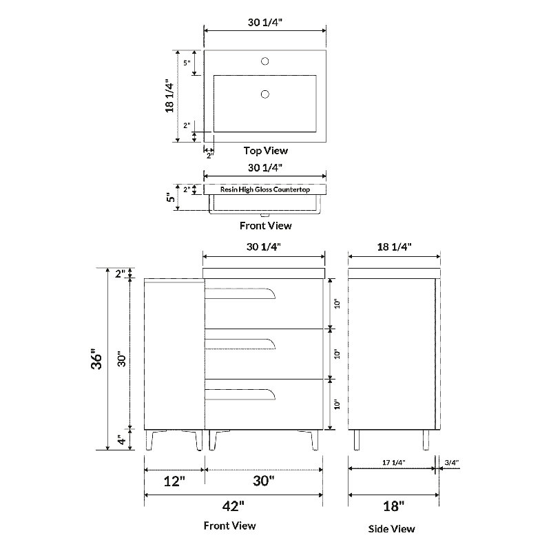 Meuble-lavabo simple l 42 po x P 18 po x H 36 po