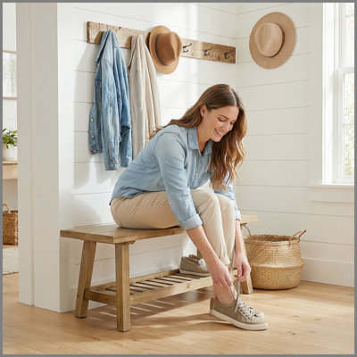Banc en bois de ferme 43 po, banc d'entrée à 2 niveaux, banc de rangement rustique étroit avec tablette de rangement ouverte pour entrée, couloir, salon, chambre à coucher, cuisine, salle à manger (couleur de bois vieilli)