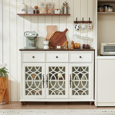 48" Large Credenza with 3 Glass Doors & 3 Drawers