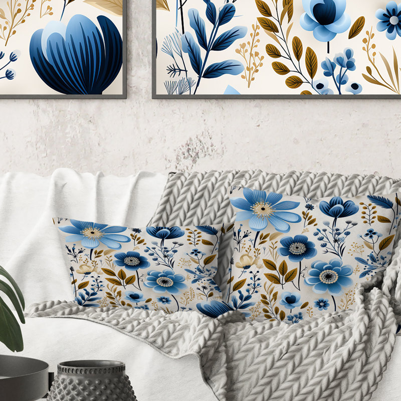 Coussin Nordic Blue Bloom, 16 po x 16 po