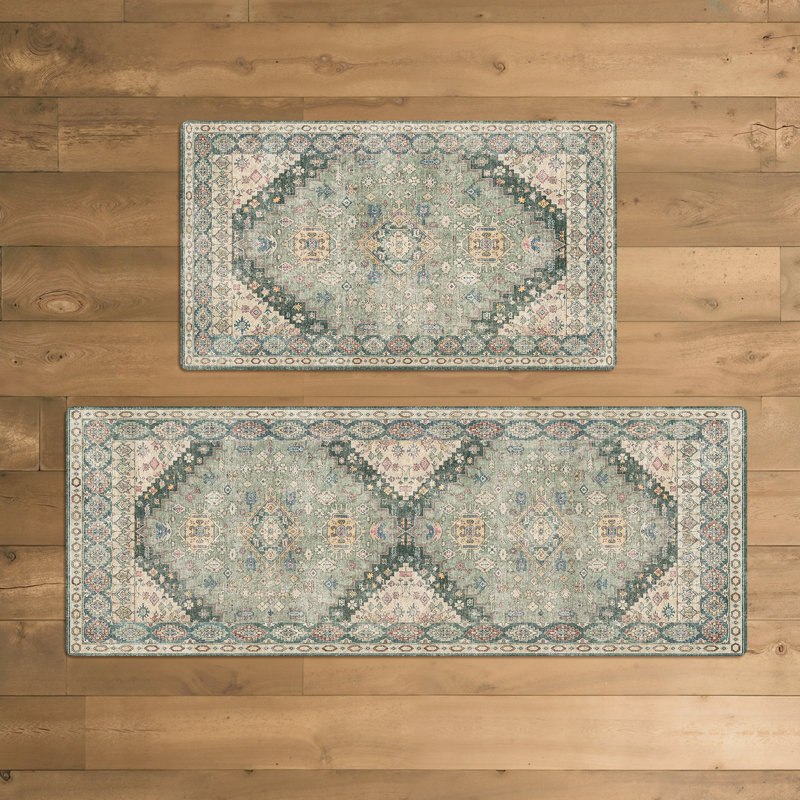Anti-Fatigue Anti-Slip Waterproof Kitchen Mat, Runner 17" x 47" + 17" x 30", RetroBrick