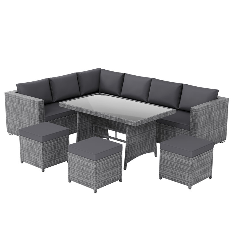 Prweitt Rattan 9 - Person Seating Group with Cushions, UKFR Certified, Grey
