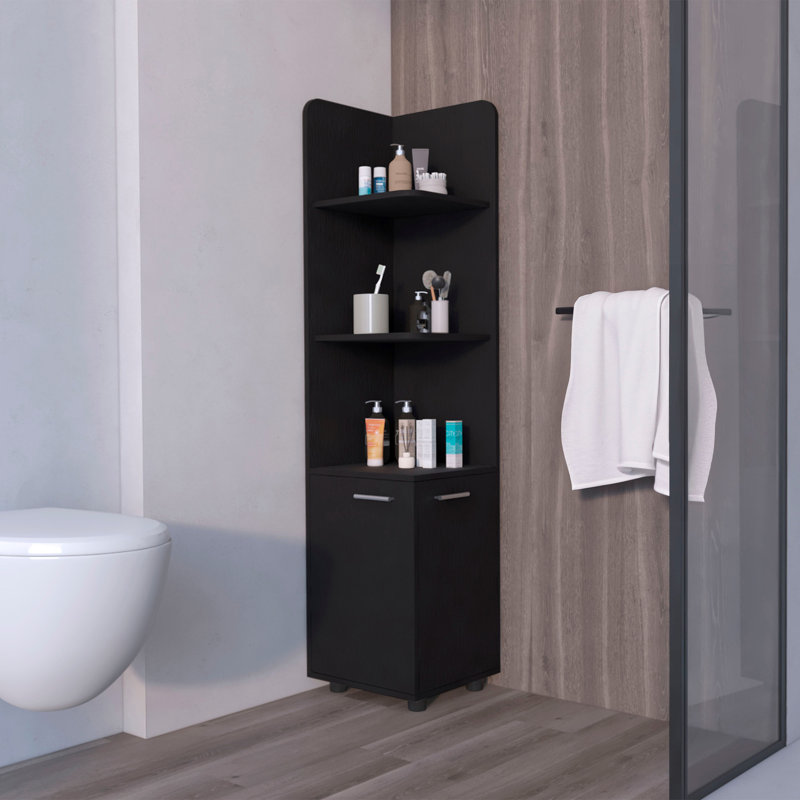 Étagère de coin Sunriver avec armoire, tablette à 3 niveaux, poignées