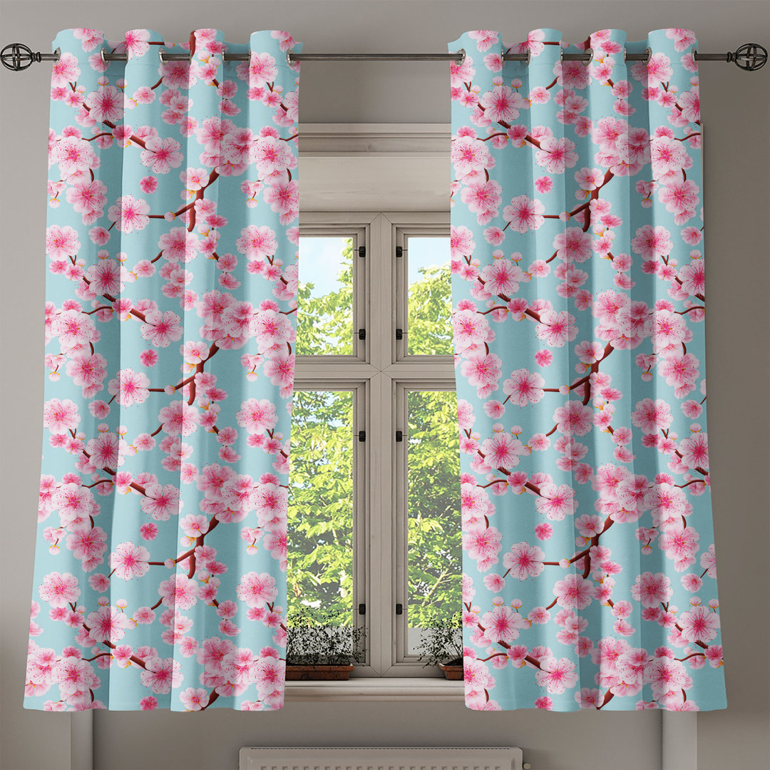 Thermovorhang-Set Whitlock Cherry Blossom mit Ösen, halbtransparent