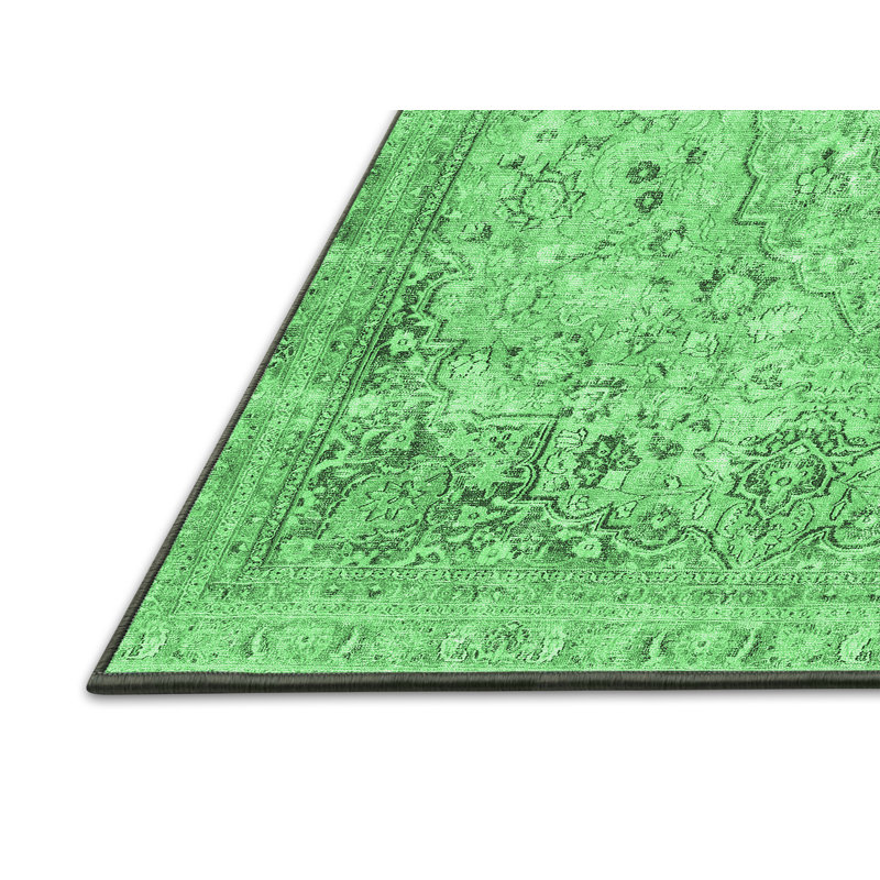 Tapis oriental en laine / polyester tissé à la machine en vert / gris, Rectangle 3 pi x 5 pi