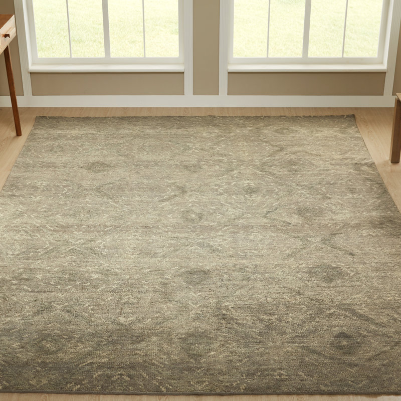 Tapis gris en laine noué à la main Chambord, Rectangle 6 pi x 9 pi