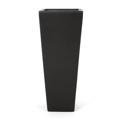 13" X 32.5" Outdoor Modern MGO Cast Stone Planter, Black