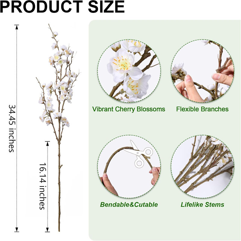 6 Pcs Artificial Cherry Blossom Branches White