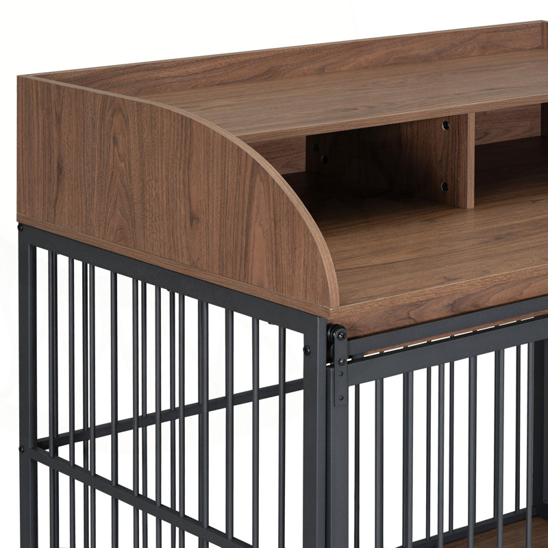 Versatile Heavy Duty Dog Crate with Lockable Wheels and Double Layer Storage