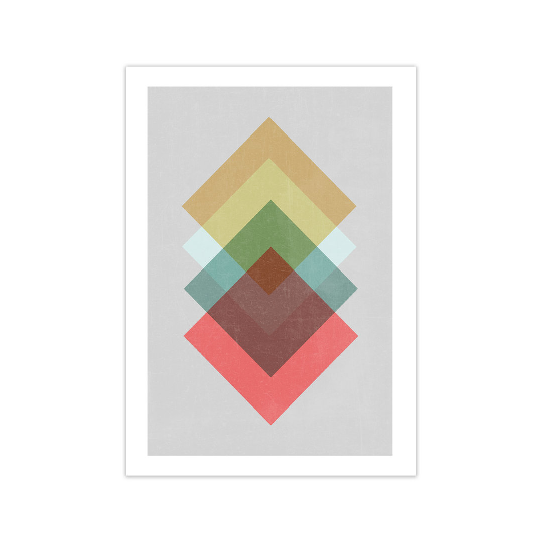 Mid Century Shapes in Scandi Colours B - Graphic Art Print on Paper