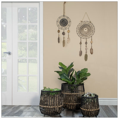 S/3 BAMBOO FOOTED PLANTERS 17/14/10", BLACK