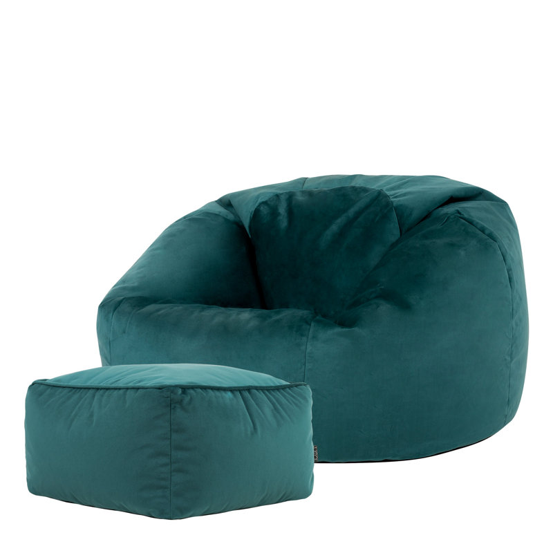 Kingston Velvet Bean Bag and Square Footstool, Teal Green