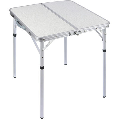 24'' x 24'' Adjustable Height Camping Table, White Aluminum Folding Stand